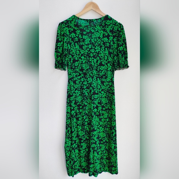 French Connection Green Black Floral Ditsy Short Sleeve Tea Midi dress Size 10 - Picture 12 of 12
